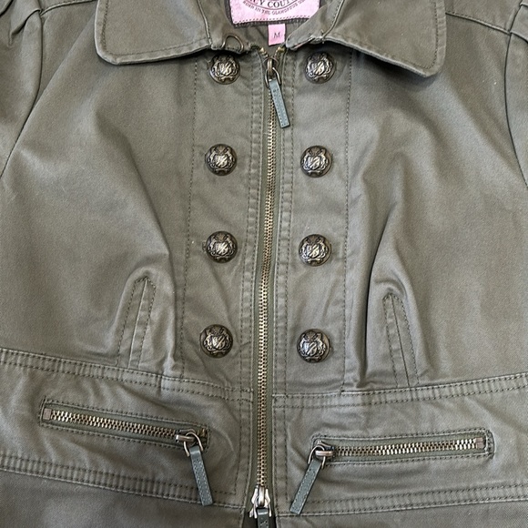 Y2K Juicy Couture Jacket M Military Cropped Button Front Zip Collar Army Green - Picture 5 of 14